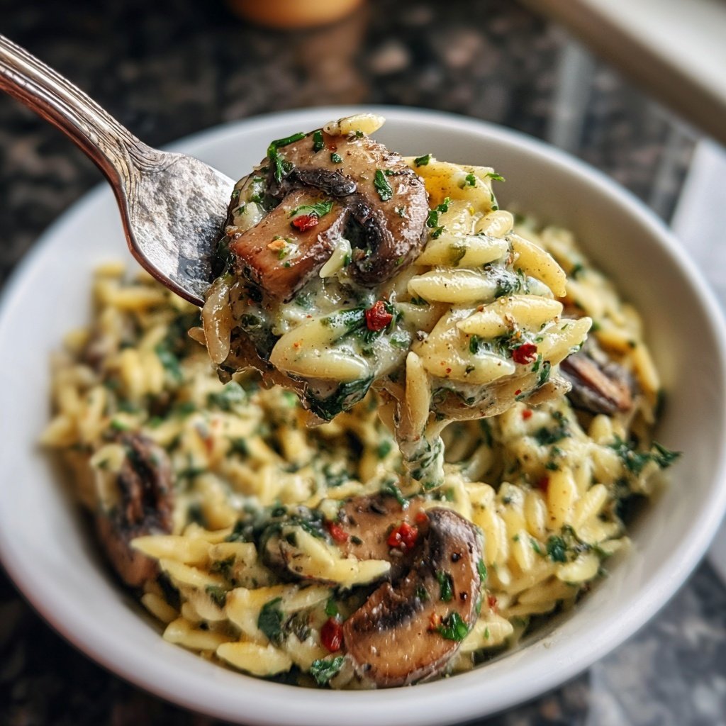 Creamy Spinach Mushroom Orzo