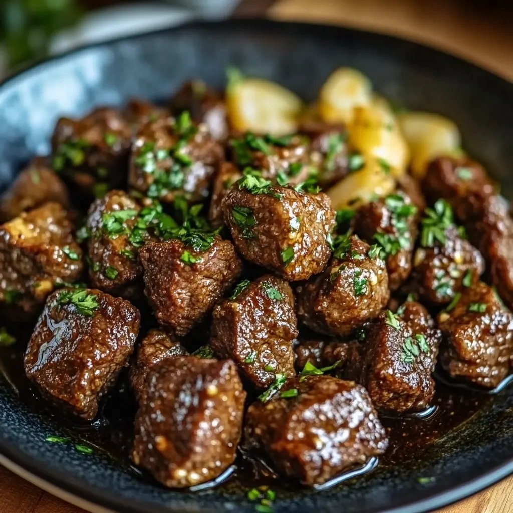 High Protein Slow Cooker Garlic Butter Beef Bites