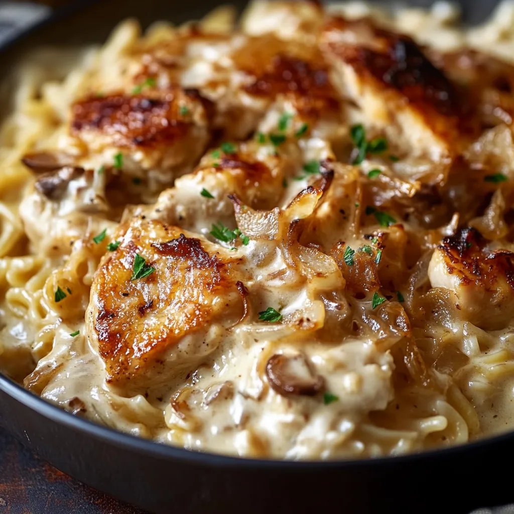 French Onion Chicken Orzo Casserole