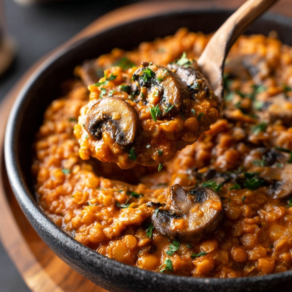 Creamy Tomato Mushroom Lentils