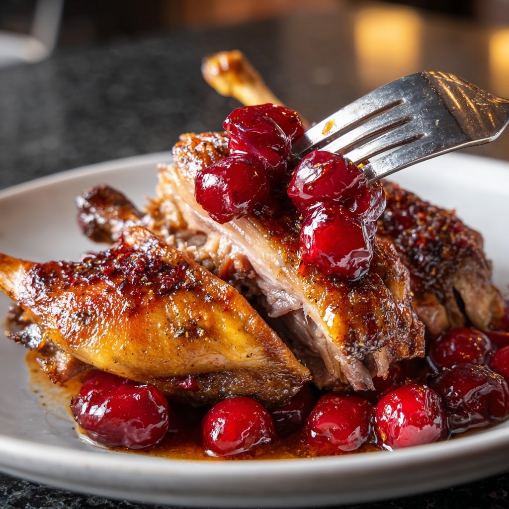 Duck Confit with Cherry Compote