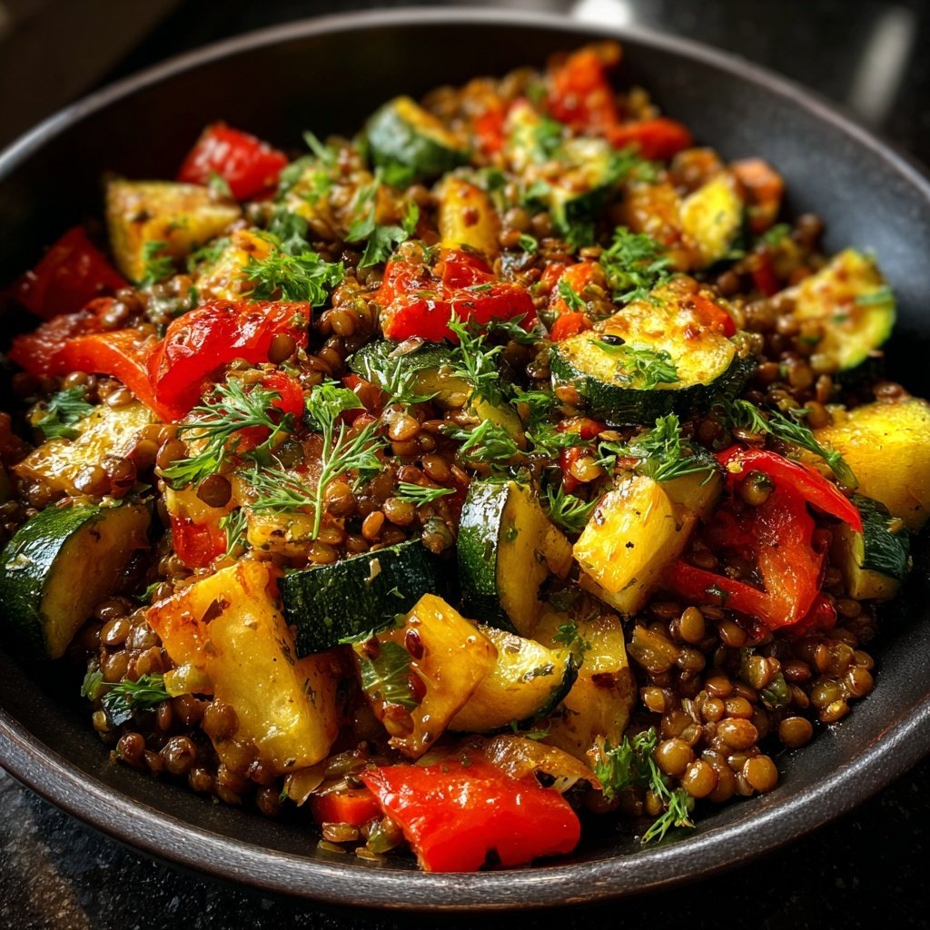Roasted Veggie Lentil Skillet