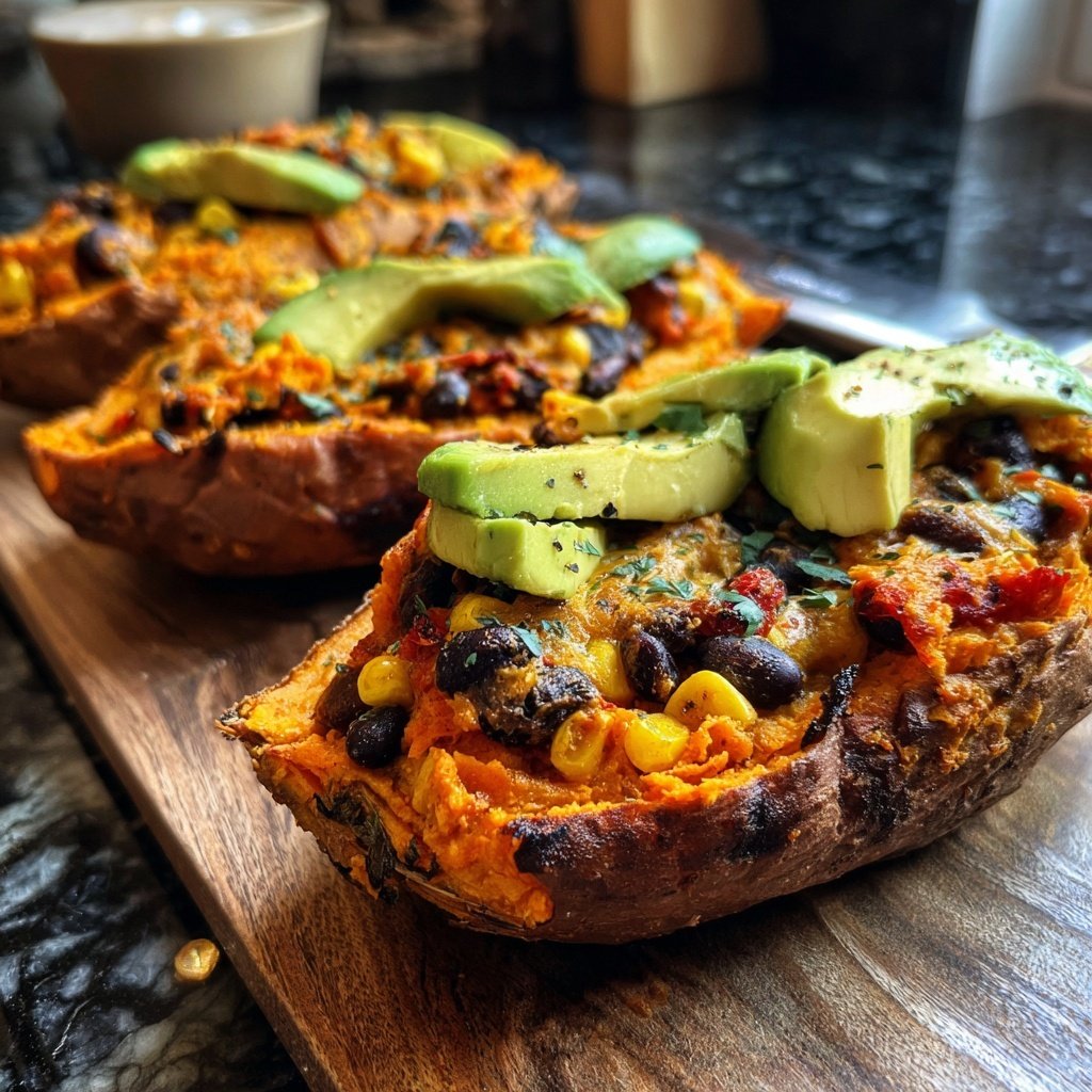 Baked Sweet Potato Veggie Boats