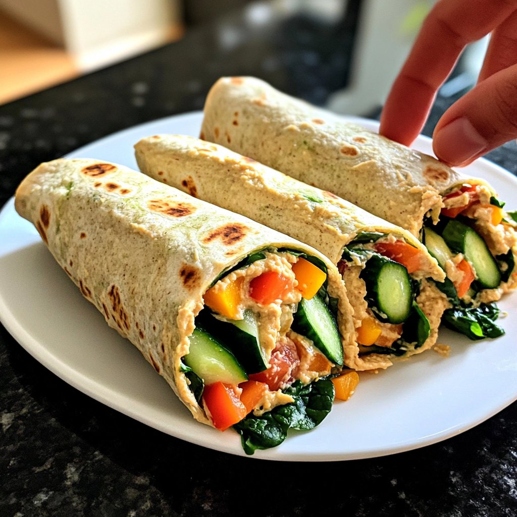 High-Protein Veggie Hummus Wrap Lunch