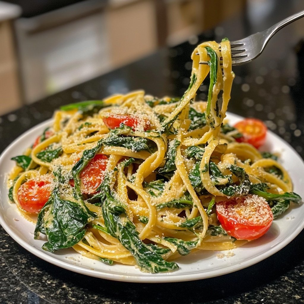 Delicious Spinach Tomato Pasta