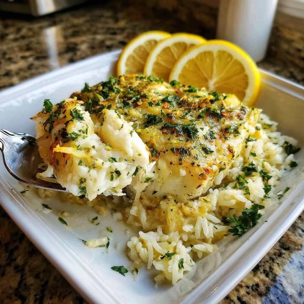 Lemon Herb Baked Cod With Rice