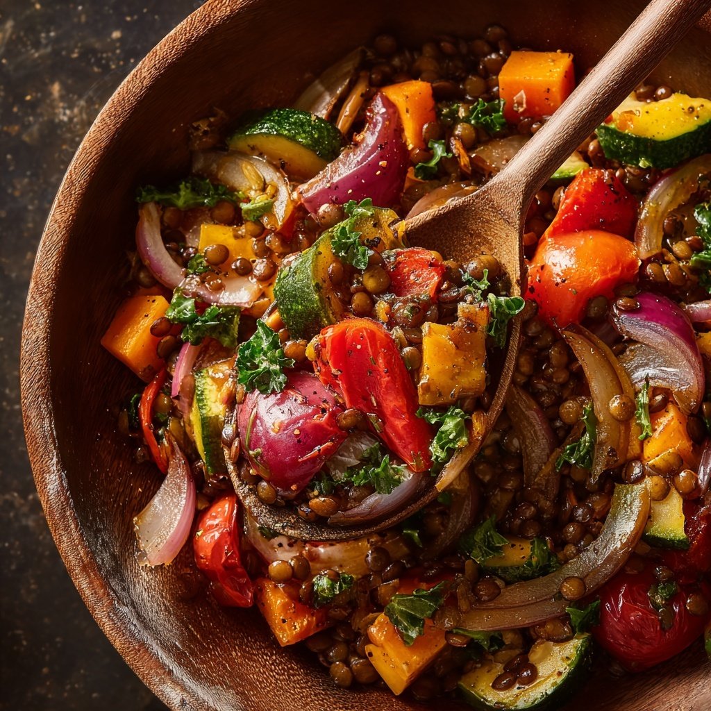 Roasted Veggie Lentil Grain Bowl